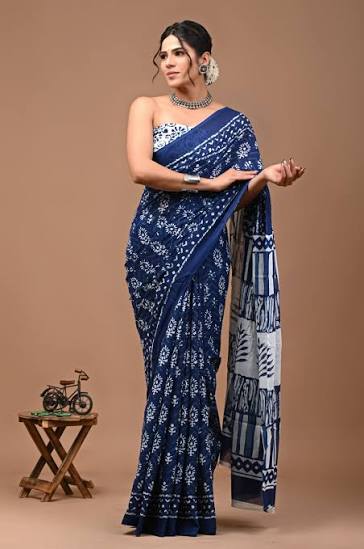 Patang Indigo mul cotton saree