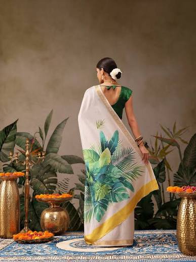 Kerala Special Floral Printed Kasavu Saree